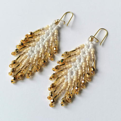 Crystal Feathers-Dangle Earrings White/Gold
