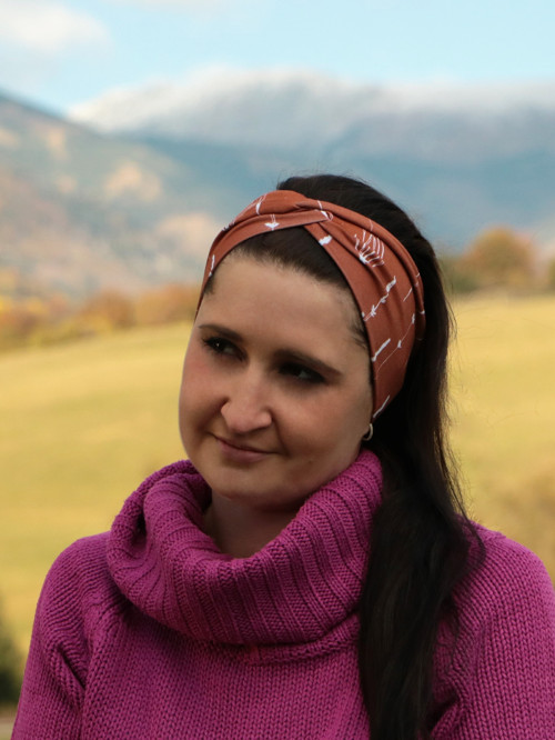 Prekrížená úpletová čelenka botanica hnedá