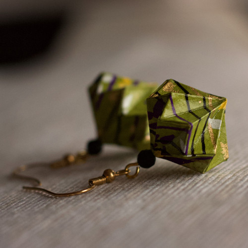 Origami náušnice – zelené s onyxem