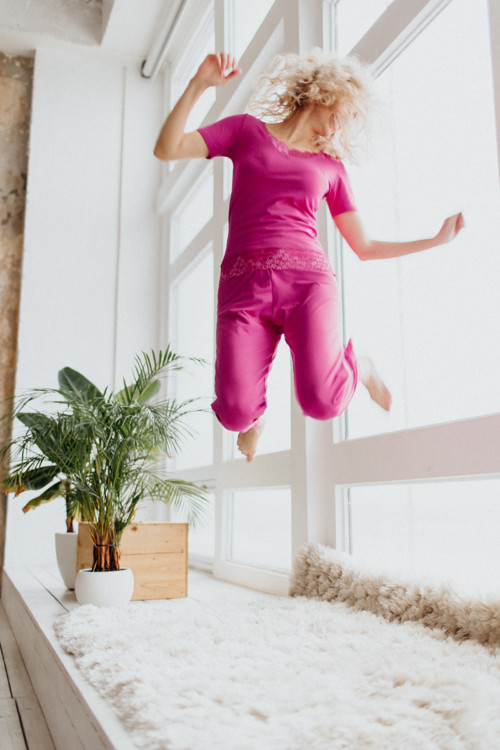 Pyžamové Triko S Krátkým Rukávem Bambusové Pink