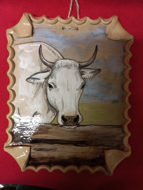 Kachel 17 x 21cm bílá kráva — foto 1