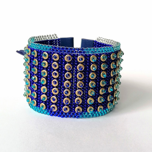 Futuristic Ombre Blue Beaded Cuff Bracelet