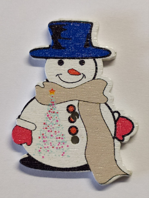 Dřevěný knoflík - SNĚHULÁK