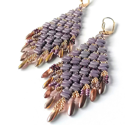 Lavender/Rose Gold-Boho Dangle Beaded Earrings
