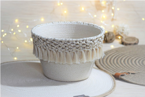 Přírodní košík s macramé 1191 — foto 1