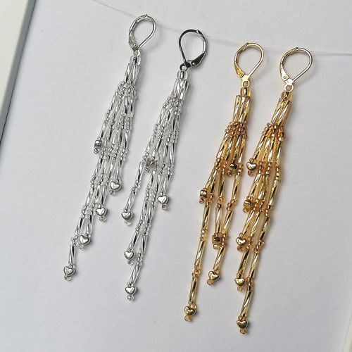 Silver Heart-Long Dangle Beaded Earrings