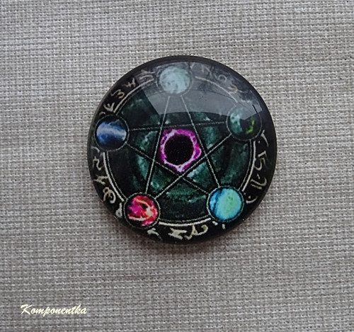 Skleněný kabošon pentagram se živly 16mm