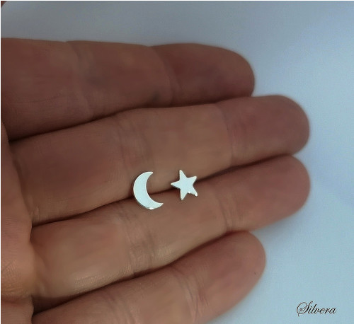 Stříbrné 925 naušnice Star & Moon hvězdička měsíc