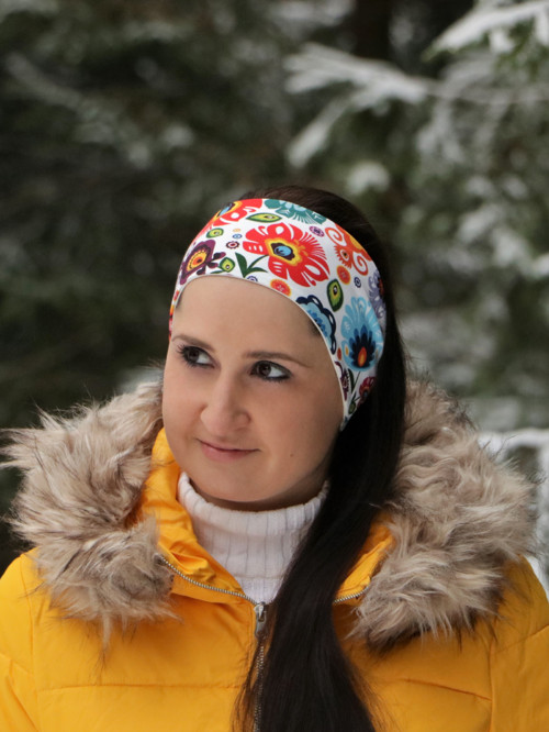 Úpletová čelenka ľudové kvety biele