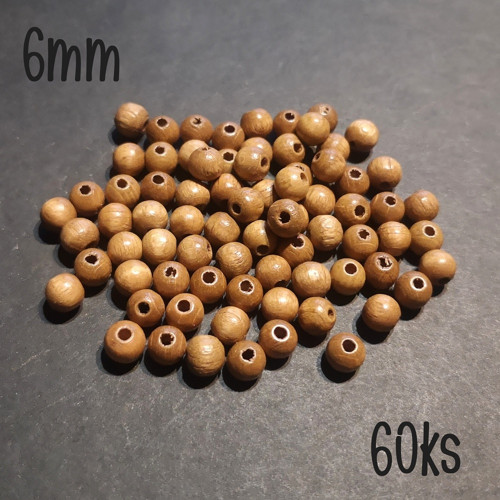 Korálky 6mm dřevěné 60ks — foto 1