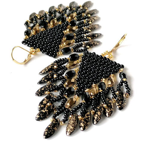 Black&Gold- Bohemian Beaded Fringe Earrings
