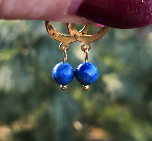 Náušnice*blankytný lapis lazuli*zlatá ocel*0,6 cm