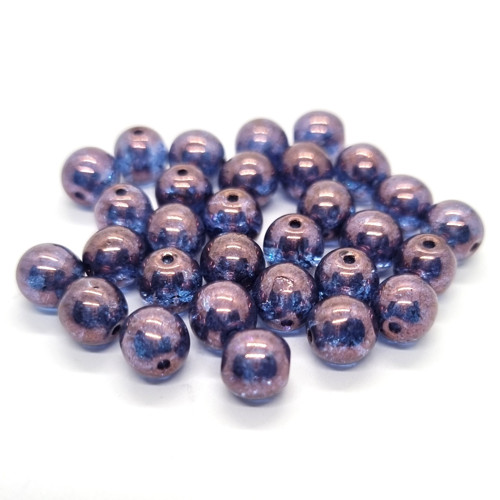 Praskané korálky s listrem, 6mm, modrofialová,10ks