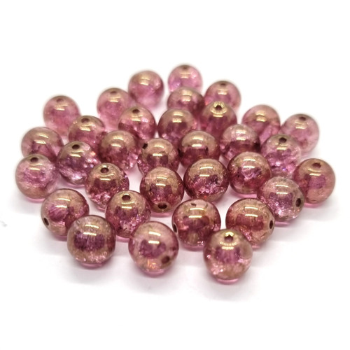 Praskané korálky s listrem, 6mm, starorůžová,10ks