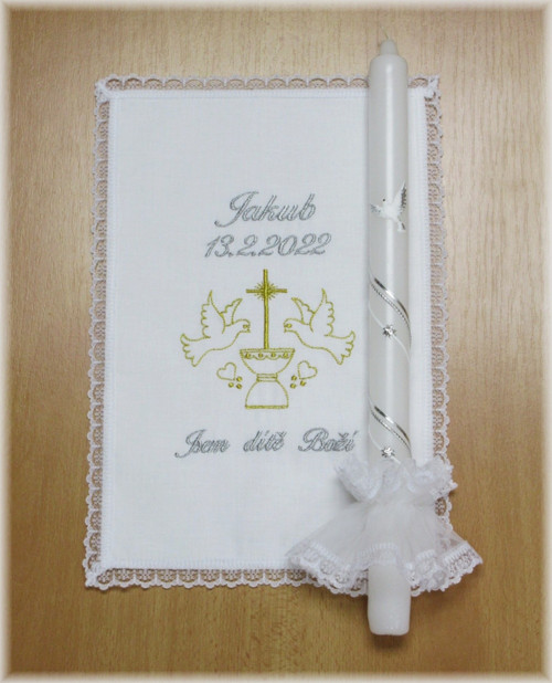 Křestní sada- rouška, svíce , ozdoba