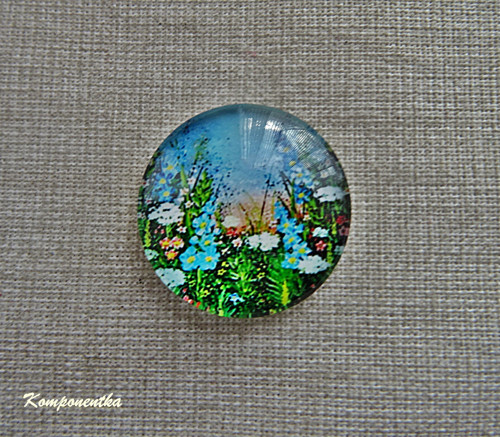 Skleněný kabošon luční kvítí 20mm 1kus