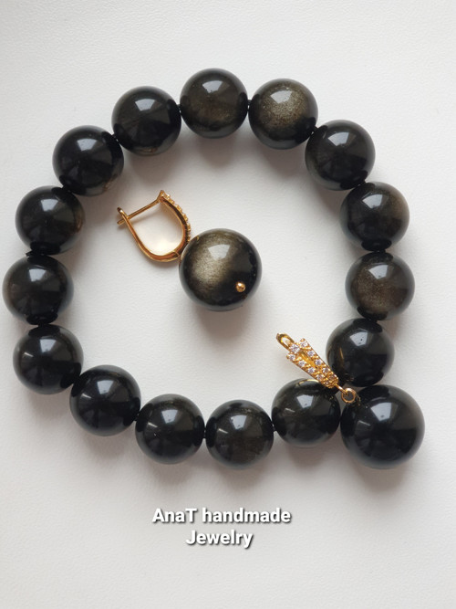 Náušnice zlatý obsidián — foto 1