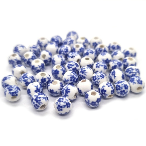 Korálek porcelánový, bílomodrá, 6mm, 2ks