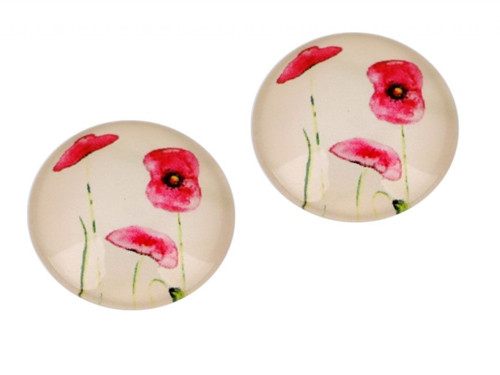 Skleněný kabošon vlčí máky 18 mm (1ks) - červená