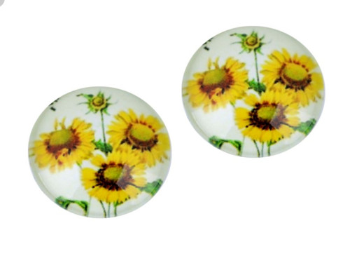Skleněný kabošon slunečnice 18 mm (1ks) - žlutá