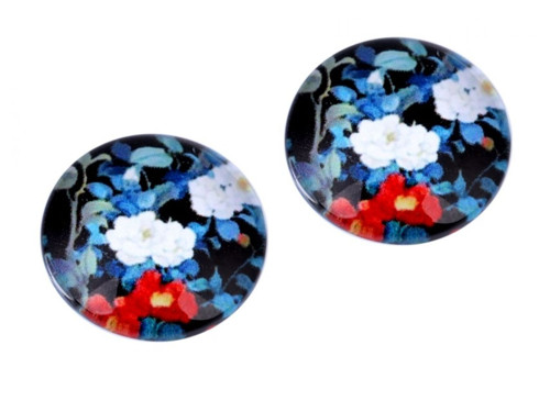 Skleněný kabošon květy 18 mm (1ks) - modrá