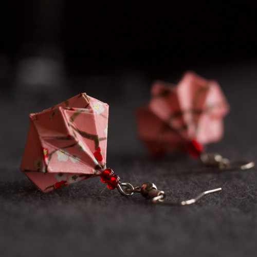 Origami náušnice – růžové — foto 1