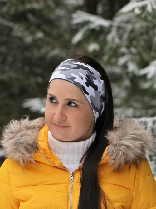 Úpletová čelenka maskáč šedý