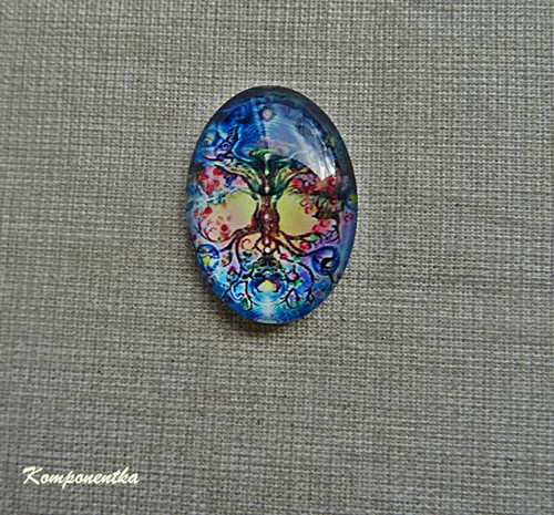 Skleněný kabošon strom života 13x18mm