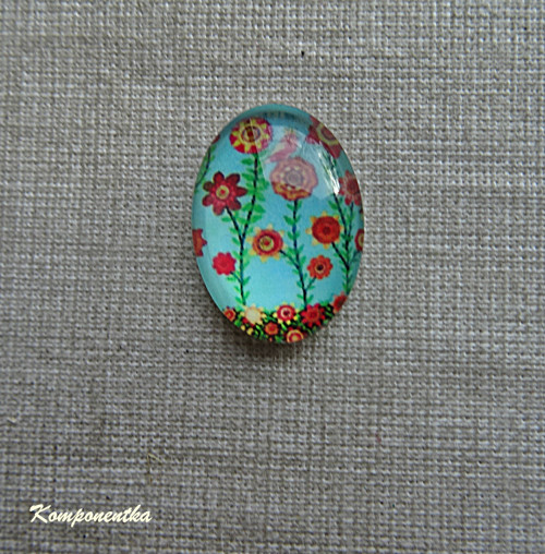 Skleněný kabošon květy 13x18mm