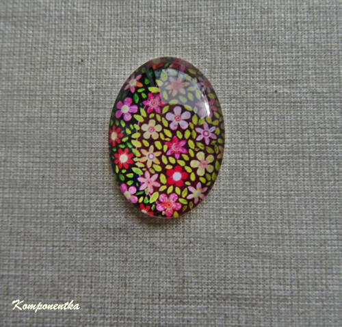 Skleněný kabošon květy 13x18mm