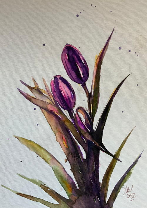 Tulipány .../ originální akvarel Dlabal