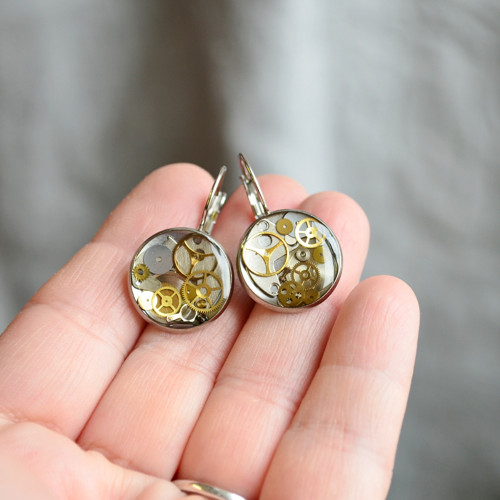Čiré steampunkové náušnice 18 mm, nerezová ocel