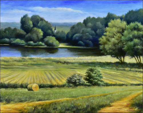 Letní krajina s kostelíkem - 50x40cm
