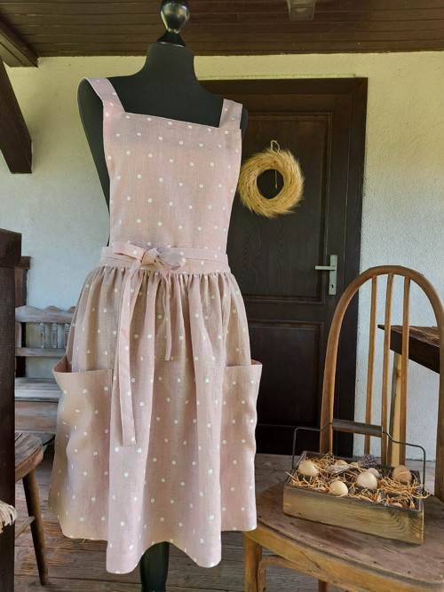 Vesnická lněná zástěra Sweet Dots