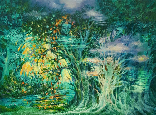 Ve stínu stromů - akryl, plátno 40x30 cm