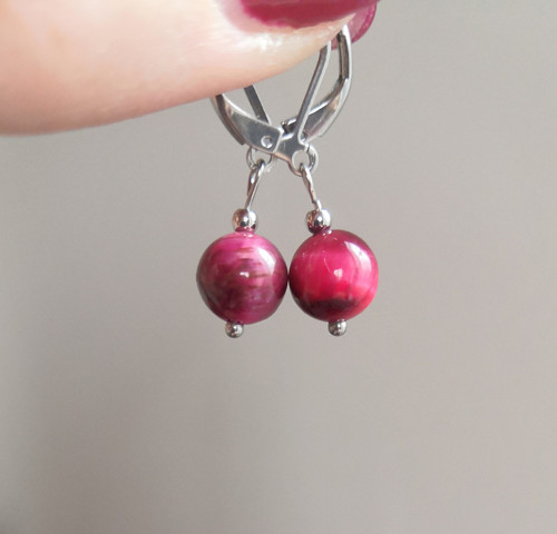 Tygří oko*red rose*náušnice*ocel