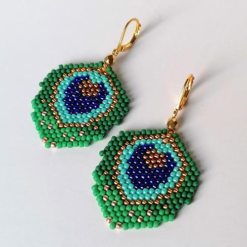Peacock Feather Dangle Beaded Earrings
