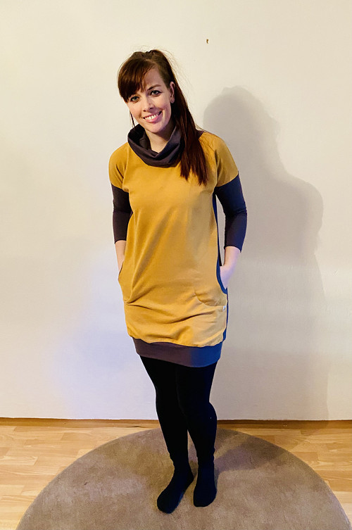 Dámské mikinošaty - velbloudí žlutá+šedá