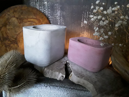 Duo svícen beton " Přírodní+starorůžový "