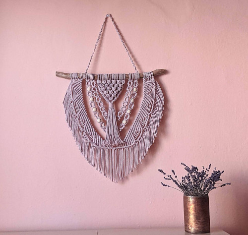 Macramé Boho záves svetle fialový