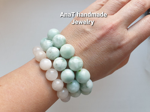 Náramek larimar 13mm kuličky — foto 1
