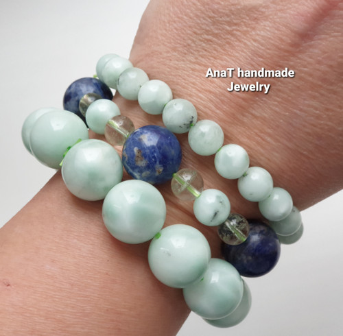 Náramek larimar 14mm kuličky — foto 1