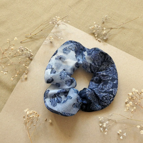 Gumička scrunchie modrá II. - 100% hedvábí — foto 1