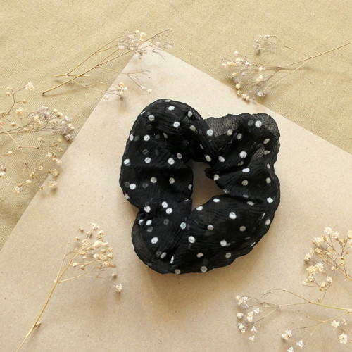 Gumička scrunchie černobílá - 100% hedvábí