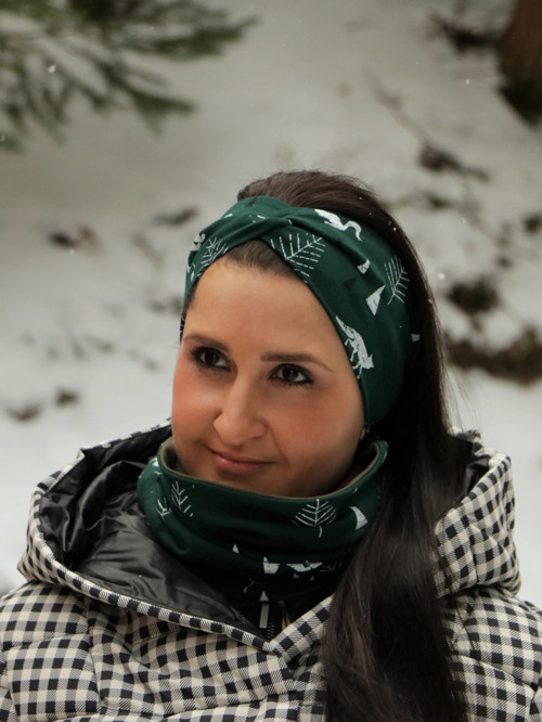 Prekrížená čelenka lesné zvieratá - zelená