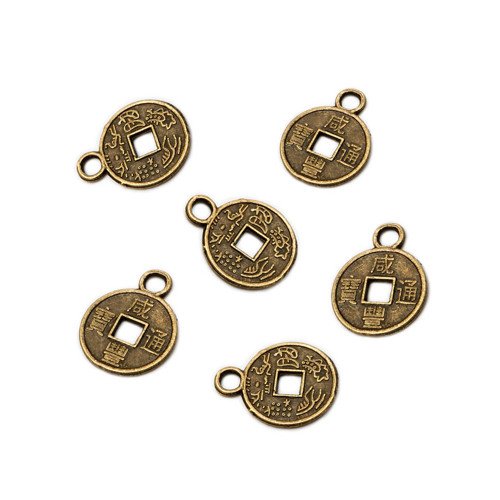 Čínská mince štěstí bronz 13mm, 2ks