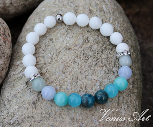 Náramek Jadeit,Akvamarín,Amazonit, Chalcedon,... — foto 1