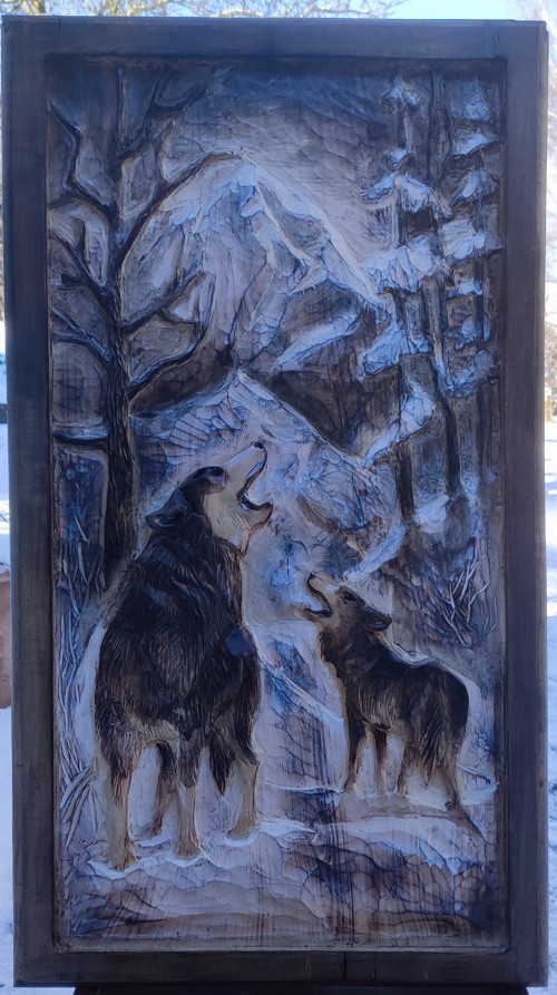 Reliéf vlci 39x68x4 cm, interiér