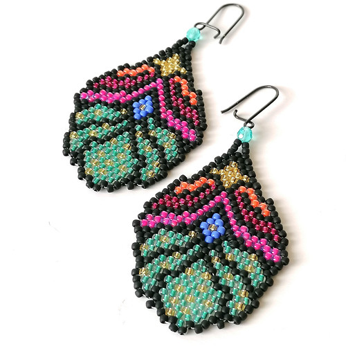 Abstract Flower Dangle Beaded Earrings