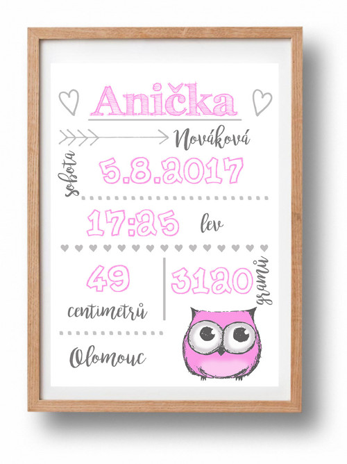 Plakát pro miminko - sovička - pdf